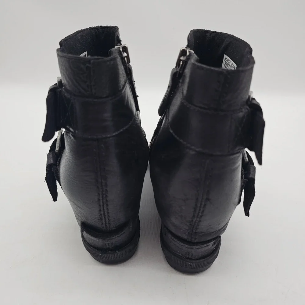 SOREL Leather Wedge Womens Size 8 Joan of Arctic Waterproof II Buckle Boot Black